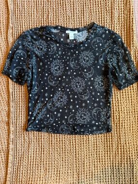 Full Tilt Black & White Celestial Mesh Top